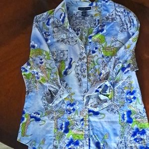 Karen Scott (XL) Floral-print Button-front shirt